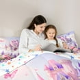 thumbnail image 4 of Homewish Cartoon Castle 7-Piece Bedding Comforter Set,Rustic Flower Floral King Bedding Sets,Pink Purple Bed Sheets For Girl,Luxury Bedroom Decor Reversible, 4 of 8