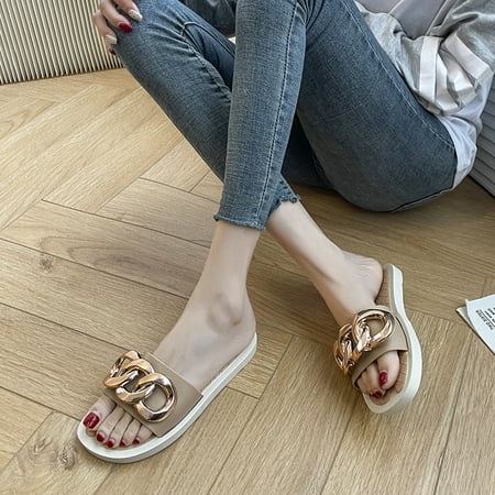 

Womens Shoe Flat Braided & Rhinestone Comfortable Slingback Sandal women s gold chain simple slippers a212