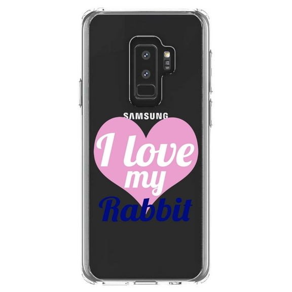 DistinctInk Clear Shockproof Hybrid Case for Samsung Galaxy S9  PLUS (6.2" Screen) - TPU Bumper Acrylic Back Tempered Glass Screen Protector - I Love My Rabbit