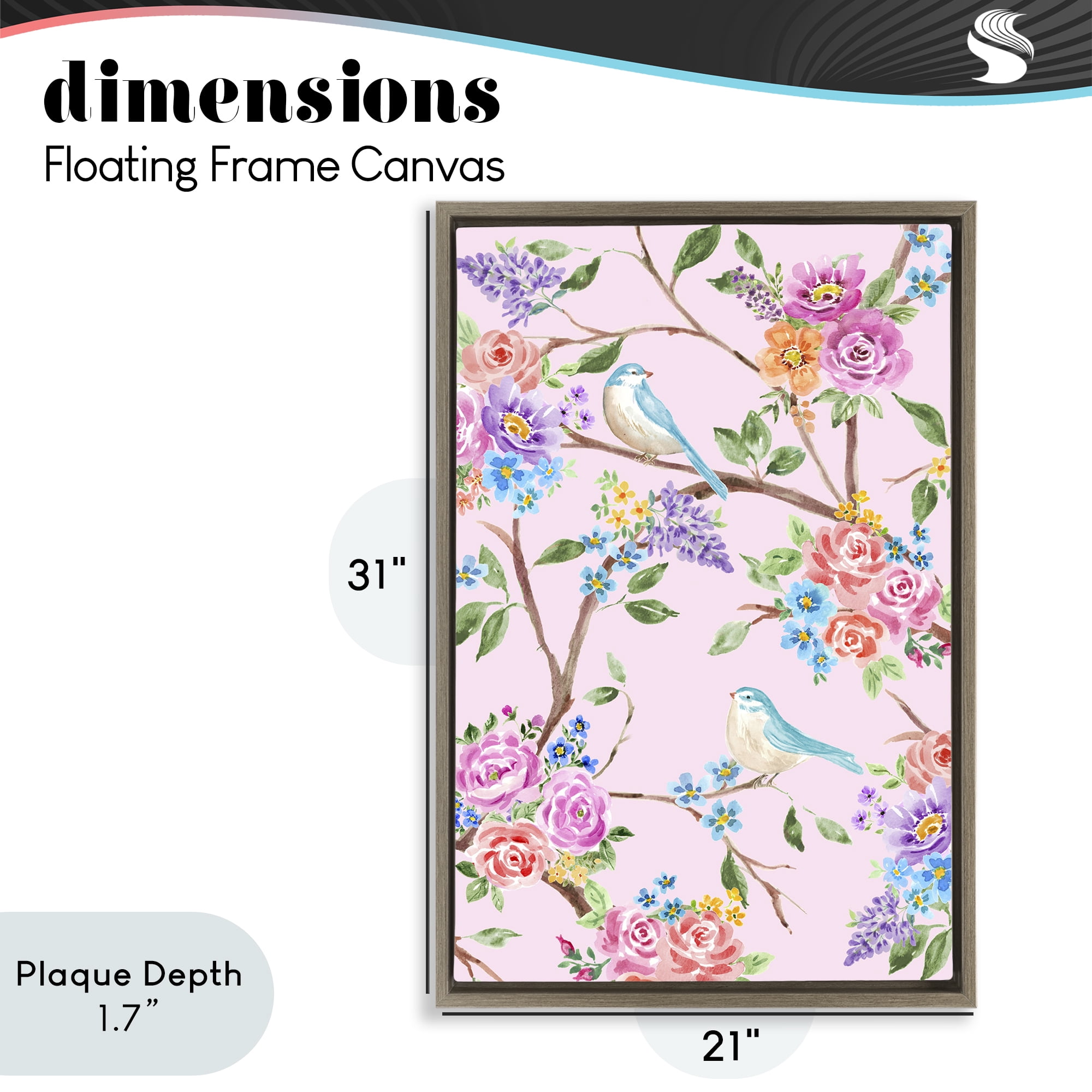 Stupell Industries Pink & Blue Spring Florals Brown Framed Floater Canvas Wall Art, design by Corinne Haig