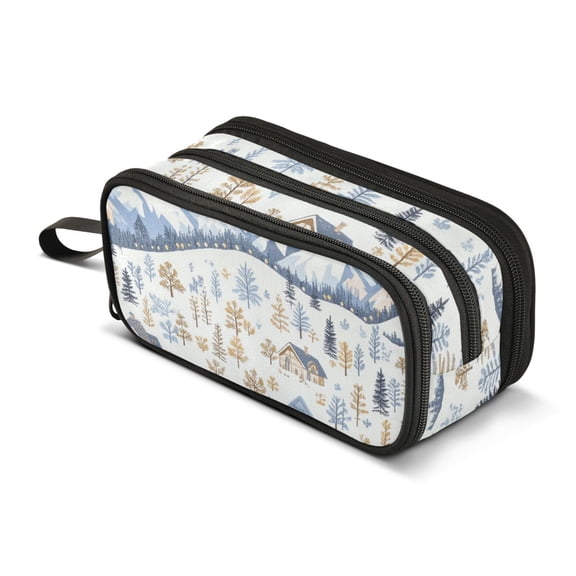 FORMRS Pencil Case with 3 Compartments Zipper Pouch, Elementary School Level and up, Light Blue Mountain