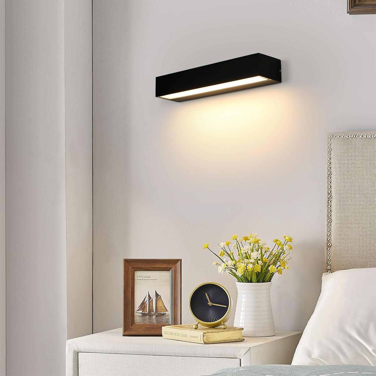 PANLAVIE Outdoor Wall Lights, 16W Modern Black Outdoor Wall Lamp IP65 Waterproof, 3000K Warm White Outside Wall Lights for Patio, Entrance, Garden, Garage, Hallway, Corridor