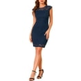 thumbnail image 1 of INSPIRE CHIC Vestido Bodycon de Encaje Floral con Mangas Cortas de Punto Elástico para Mujeres en Azul Marino, 1 of 7