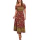 thumbnail image 1 of Vestido Boho de Mujer Inspire Chic con Mangas Cortas Abullonadas, Off-Shoulder, Floral, Smocked, Maxi, Color Rojo, Talla S, 1 of 6