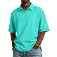 thumbnail image 2 of Resicozy Men's Casual Polo Shirts Classic Button Basic Short Sleeve Shirt Solid Color Tees Fashion Big and Tall Tops Cyan 3XL, 2 of 9