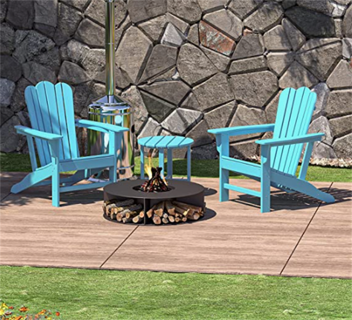 Adirondack Chair Set with 2 Plastic Adirondack Chairs & 1 Outdoor Side Table, Outdoor Adirondack Chair Patio Lounge Chairs with Large Seat & Tall Backrest for Patio Deck, Weather Resistant, Blue - image 1 of 1