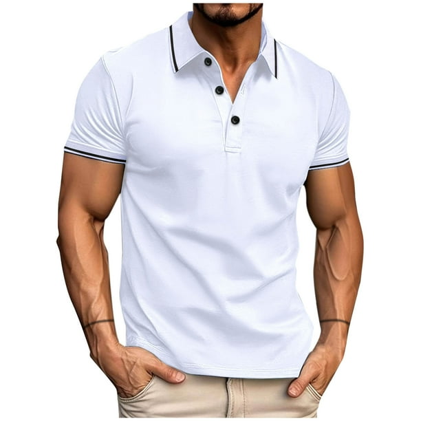 Camisas de Manga Larga para Hombres Casual Botón Sólido Suéter Camiseta Solapa, Poliéster Ligero para Primavera Verano