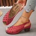 thumbnail image 6 of Red Heeled Sandals For Womens Slip On Casual One Strap Design With Hollow Out Details And Thick Sole For Summer Outdoor Activities Size 38, 6 of 9