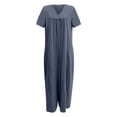 thumbnail image 3 of Usmixi Jumpsuits for Women Casual High Waist Plus Size Lightweight Cotton Linen Loose Baggy Wide Leg Long Jumpsuits Overalls Summer Formal Solid V-Neck Short Sleeve Maxi Rompers Navy xxxxl, 3 of 4
