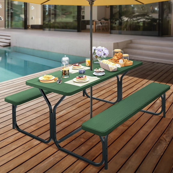 Dextrus 6" Metal Picnic Table with Umbrella Hole, Green
