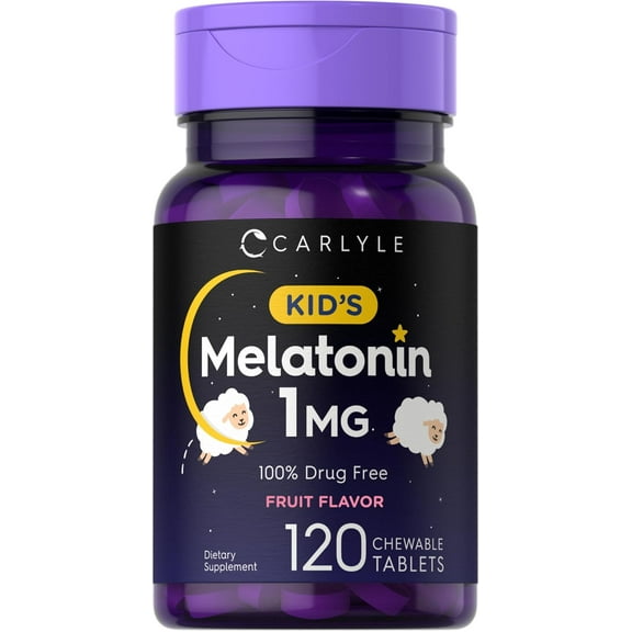 Kids Melatonin 1mg | 120 Chewable Tablets | Fruit Flavor | by Carlyle