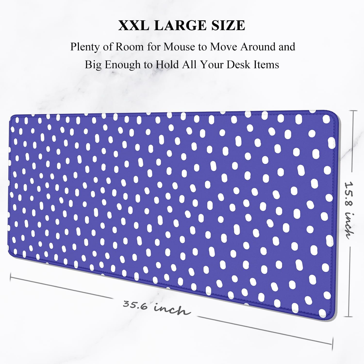 Desk Mouse Pad, Large Gaming Mousepad, XXL Desk Pad, Extended Long Superior Micro-Weave Cloth Non-Slip Rubber Big Computer Mouse Mat for Gamer, Office & Home, 35" x 15", Purple Dots