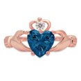 thumbnail image 5 of 1.06 ct Heart Cut Natural London Blue Topaz Claddagh 18K Rose Gold Womens Engagement Ring, 5 of 6