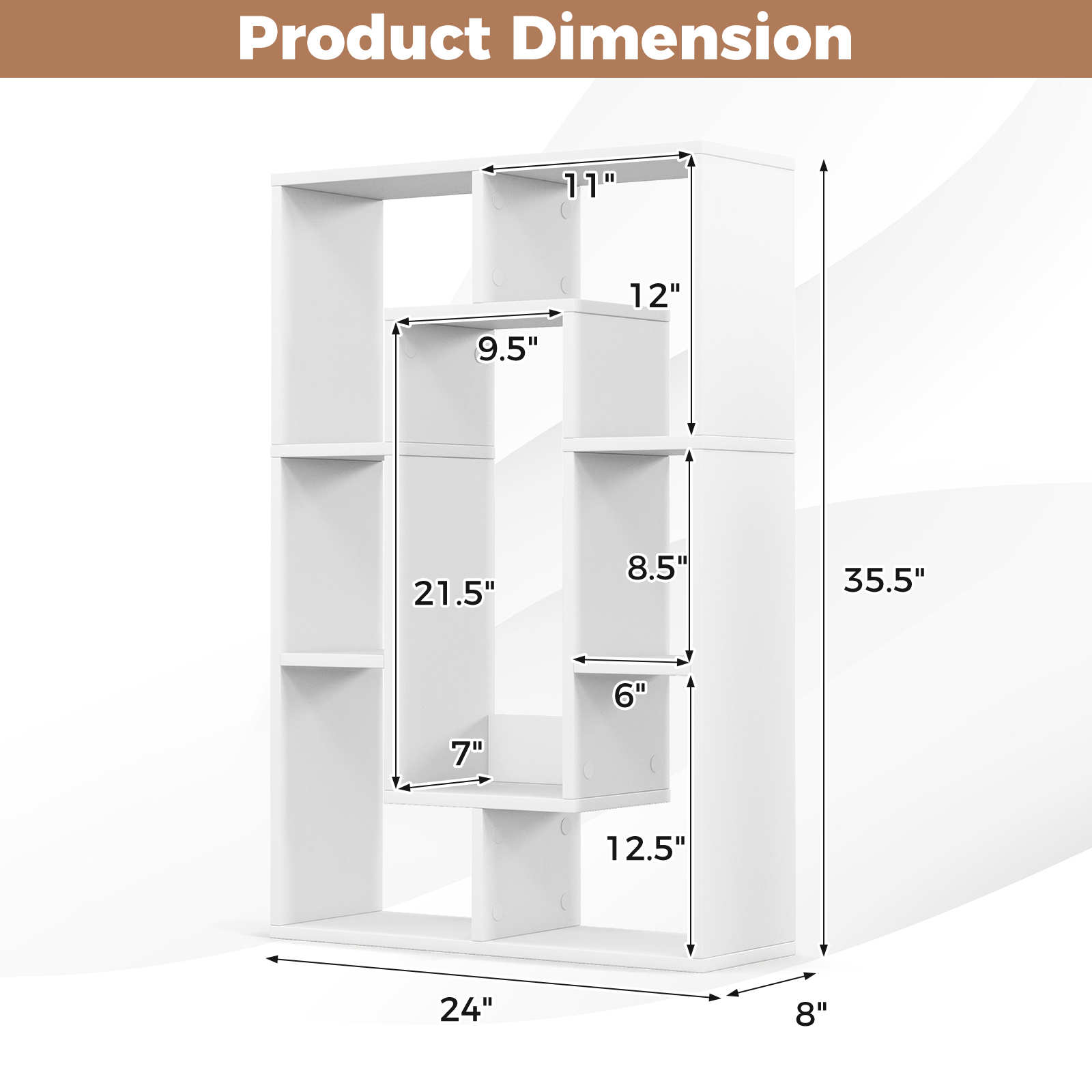 Giantex Wood Geometric Bookshelf, Freestanding Open Bookcase w/7 Cubes, Storage Display Rack for Home Office, White