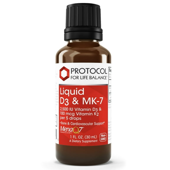 Protocol For Life Balance - Liquid D3 and MK-7 - 2500IU Vitamin D3 and 100mcg Vitamin K2, Helps Support Bone and Cardiovascular Health - 1 fl oz