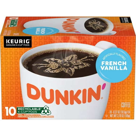 Dunkin’ French Vanilla Artificially Flavored Coffee, Keurig K Cup Pods, 10 Count Box