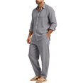 thumbnail image 6 of Delconic Mens Two Piece Outfit Long Sleeve Button Front Shirt and Drawstring Straight Leg Pants Casual Vacation Set Gray 2XL, 6 of 9