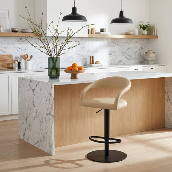 Marlow Modern Contemporary Swivel Metal Adjustable Height Barstool With Faux Leather Seat