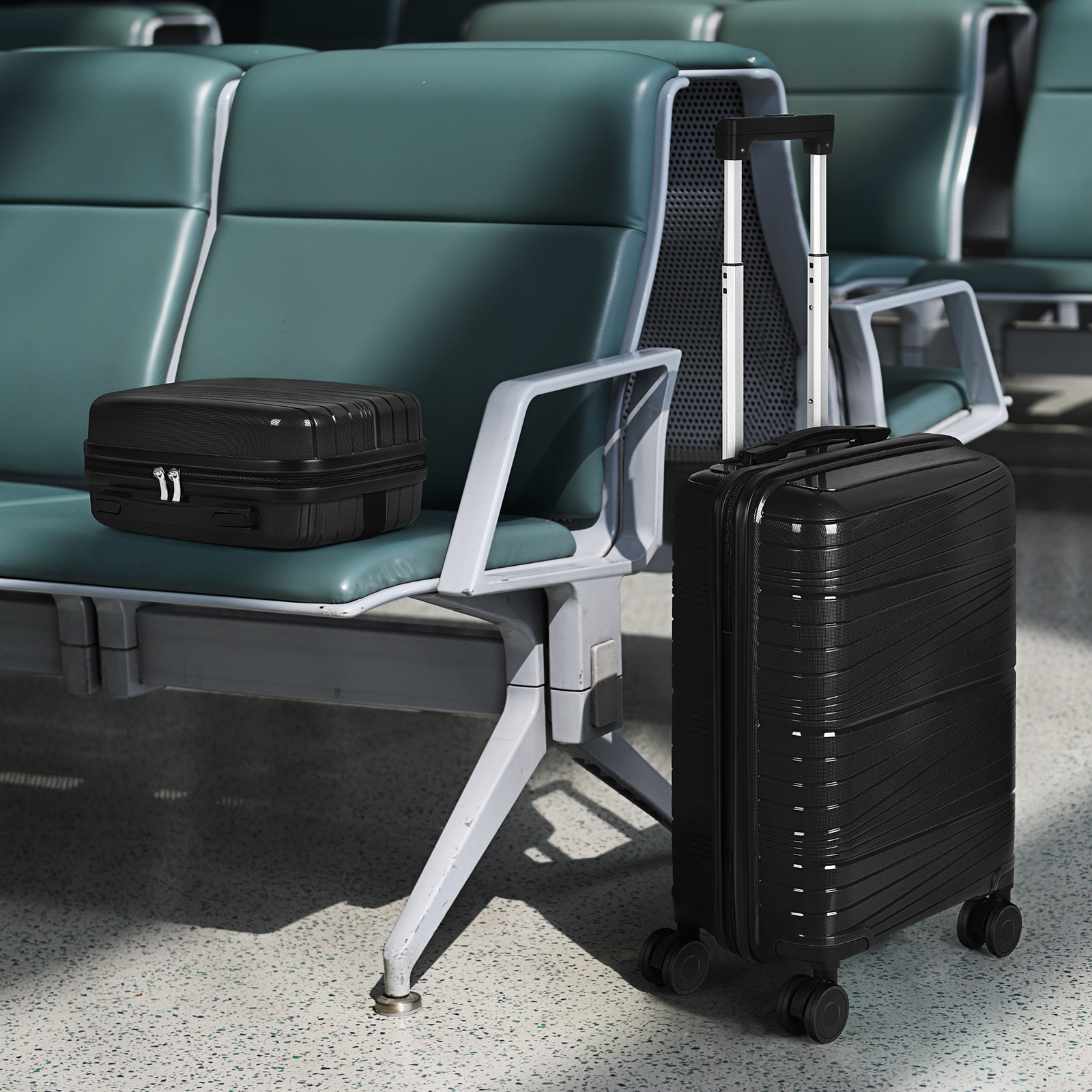 Travel Business Trip Slanted Stripe Luggage Set PP 2 Piece (14"+20") Black