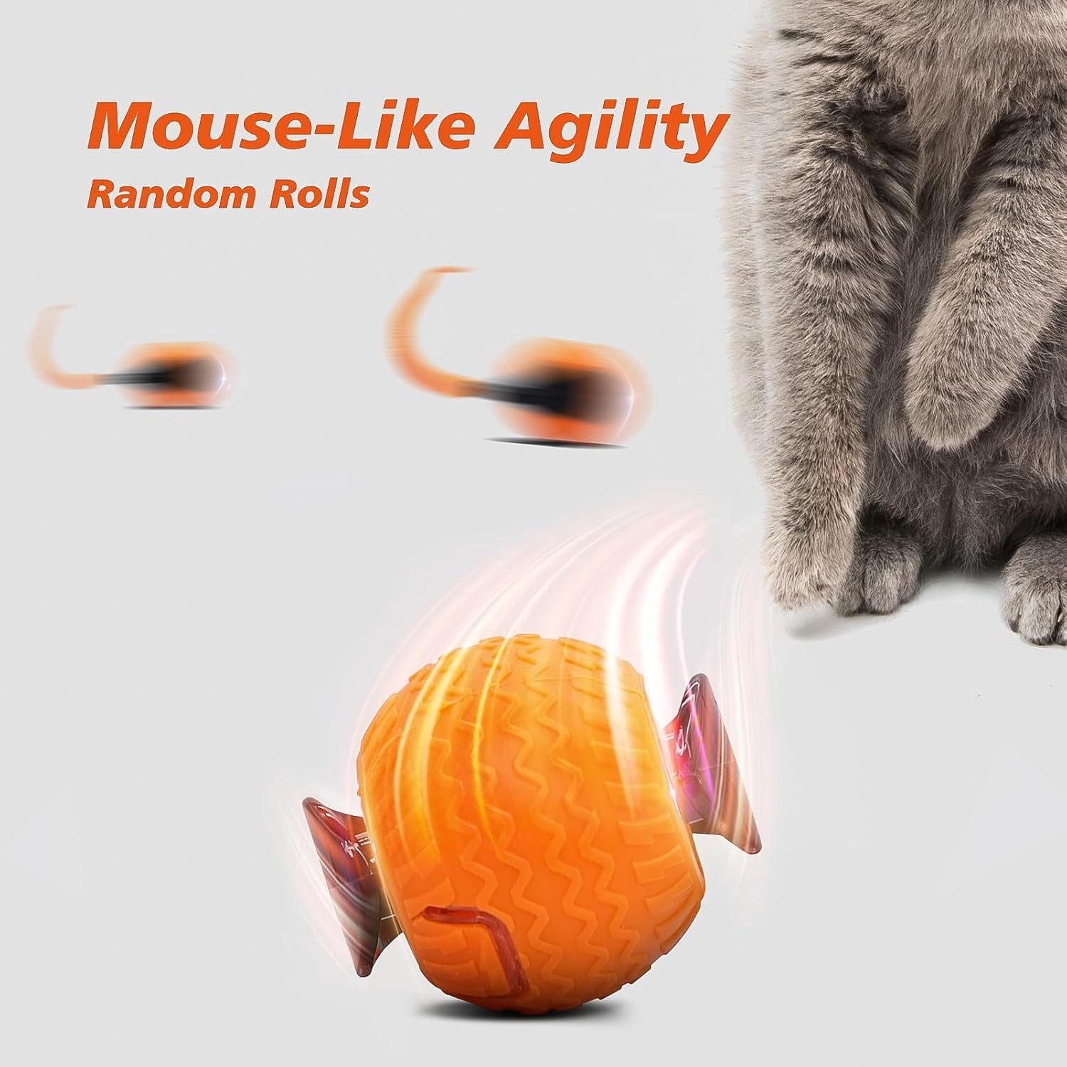 2Pcs Interactive Cat Toy for Indoor Cats, Speedy Ball with Tail, Automatic Moving Cat Balls for Bored Indoor Adult Cats, 360°Automatic Rolling Ball Toy, Two Speed Adjustment（Orange&Blue）