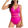 thumbnail image 5 of Ndbuld Women's Strappy Sports One-piece Modest Swimsuit Women's Tummy Tuck One-piece High Neck Swimsuit Full Cup Swimsuit on Clearance Hot Pink M, 5 of 8
