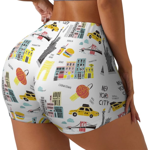 Balery New York Pantalones cortos de entrenamiento estampados para mujer, sin costuras, ajustados, para gimnasio, yoga, correr, deportes, ejercicio activo, fitness.-X-Large