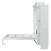 Euroco Wood Queen Size Murphy Bed with Storage Cabinets and Shelves, Wall Bed with Desk, White