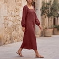 thumbnail image 5 of Women's Square Neck Long Sleeve Maxi Dress, Elastic Cuff Loose Fit Flowy Dress for Vacation Daily Wear Fall Wedding Guest, Women's Plus L, 5 of 9