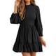 thumbnail image 2 of Vestido de manga de linterna,Vestido de cintura elástica con cuello de encaje redondo para mujer Vestido de cuello de encaje Durabilidad extendida, 2 of 6