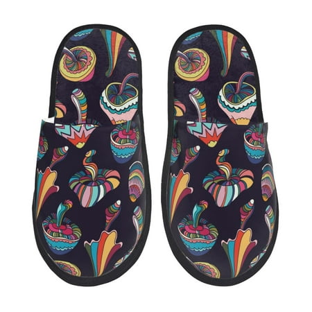 Balery Mushroom Doodle Slient Indoor Furry Fleece Comfort House Shoes Soft Non-Slip Home Shoes Cotton slippers House Slippers-- Medium