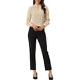 thumbnail image 2 of INSPIRE CHIC Women's Stand Collar Pleated Button Keyhole Button Blouse L Khaki, 2 of 6