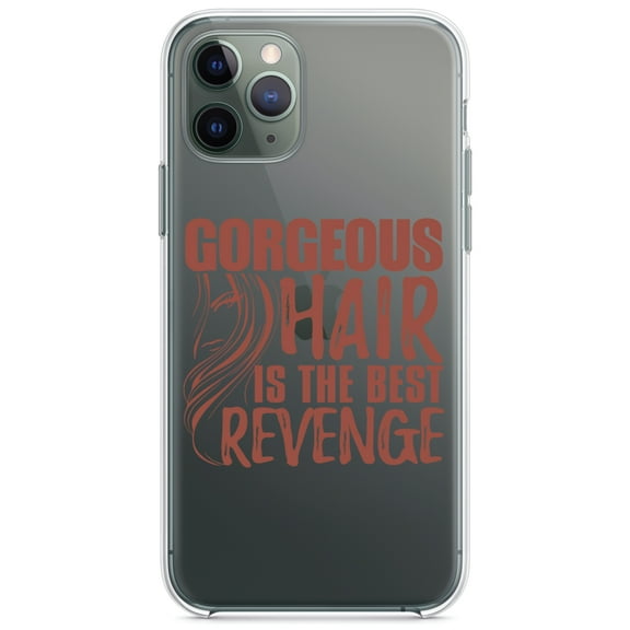 DistinctInk Clear Shockproof Hybrid Case for iPhone 11 (6.1" Screen) - TPU Bumper Acrylic Back Tempered Glass Screen Protector - Gorgeous Hair is the Best Revenge