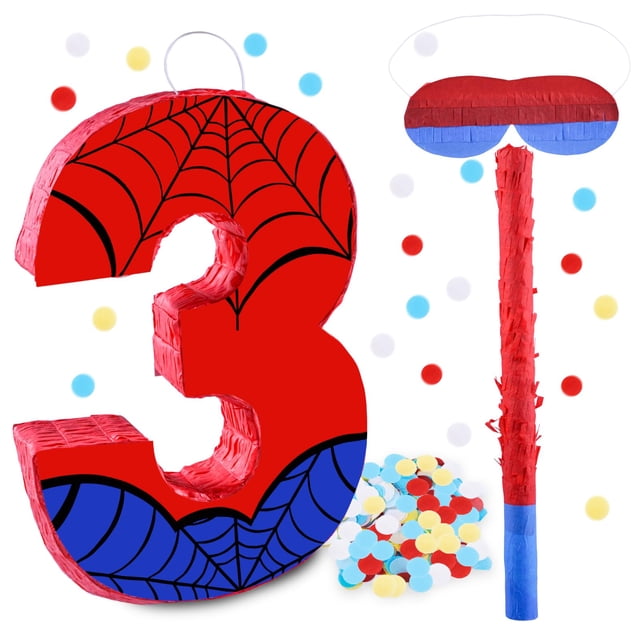 Piñata RUISUER Spider número 3 de 40 cm con confeti en barra y con los ojos vendados