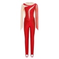 thumbnail image 4 of CHICTRY Toddler Girls Mesh Patchwork Unitard Full Length Gymnastic Leotard Tumbling Bodysuit Color Block Dance Jumpsuit Red 14, 4 of 6