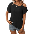 thumbnail image 1 of Blusas Cruzadas de un Solo Hombro para Mujer, Camisetas de Verano con Hombros Descubiertos, Blusas Casuales de Corta con Ojales. Negro S, 1 of 8