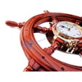 thumbnail image 3 of Nagina International Deluxe Teak Wood Premium Handcrafted Nautical Ship Wheel With Tarnish Resistant Ship's Brass Porthole Time's Clock | Lavish Elite Wall Decor | Monumental Corporate Gift, 3 of 4