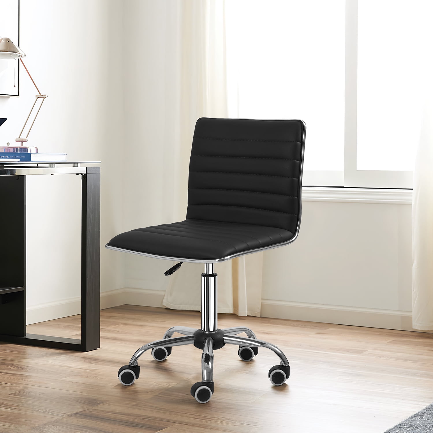 Furmax Mid Back Faux Leather Office Desk Computer Task Chair, with Armless, Black