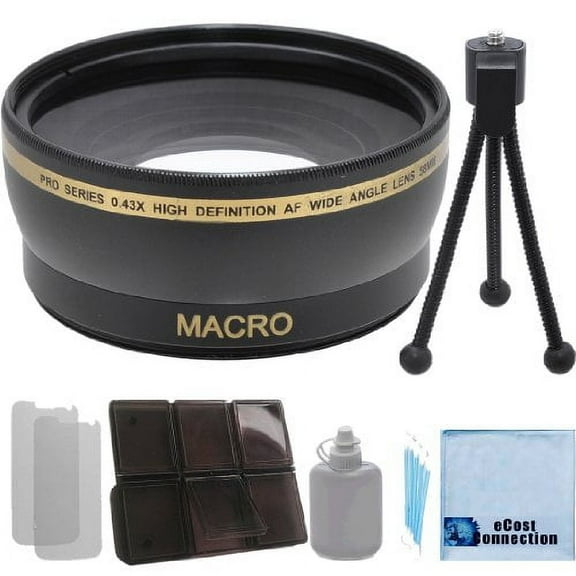 Pro Series 52mm 0.43x Wide Angle Lens with Deluxe Lens Accessories Kit for Most Cameras   eCostConnection Microfiber