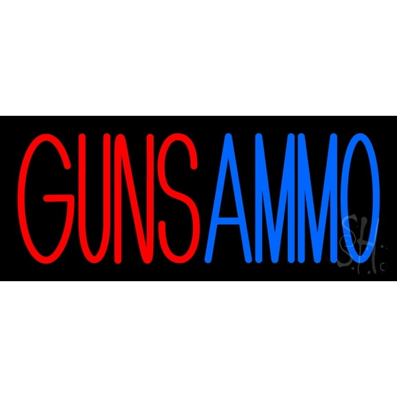 Red Guns Ammo LED Neon Sign 10 x 24 - inches, Black Square Cut Acrylic Backing, with Dimmer - Bright and Premium built indoor LED Neon Sign for Defence Force.