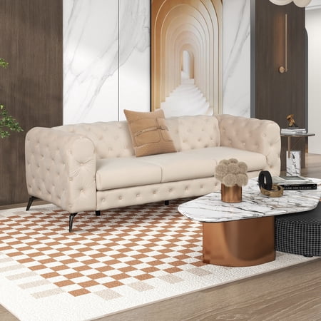 85 inch Loveseat Sofa, 3-Seater Velvet Couch with Button Tufted Back, Soft Tufted Seat with Comfortable Seat Cushion, Modern Sofa with Sturdy Metal Legs for Small Space