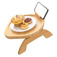 thumbnail image 3 of Couch Tray Burlywood Bamboo Folding Sofa Arm Clip Table for Snack Home Dormitory Round, 3 of 12