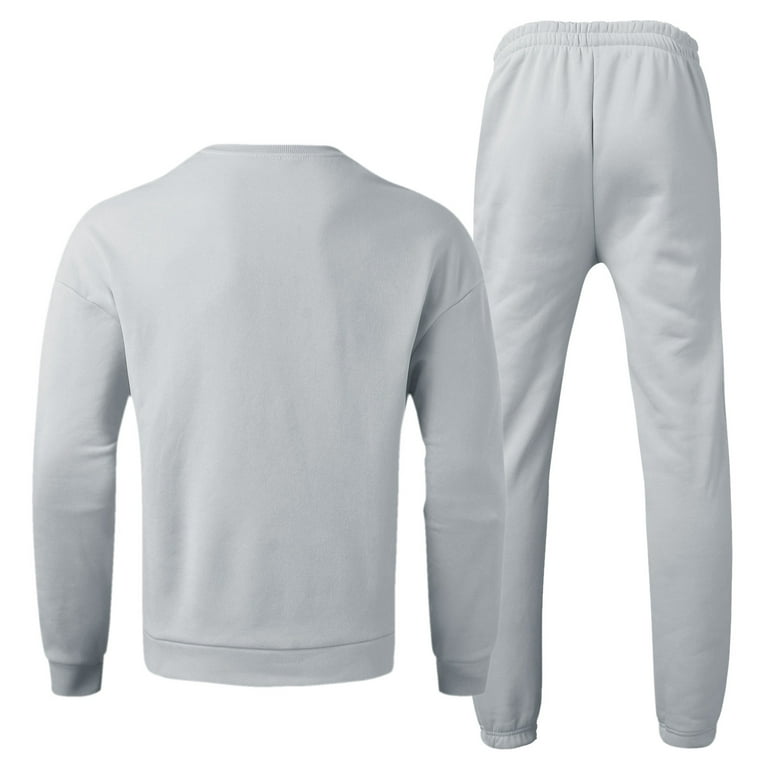 KaLI_store 2 Piece Set for Men Men's 2 Piece Sweatsuits Letter Graphic Long  Sleeve Sweatshirt and Sweatpants Tracksuit Grey,M