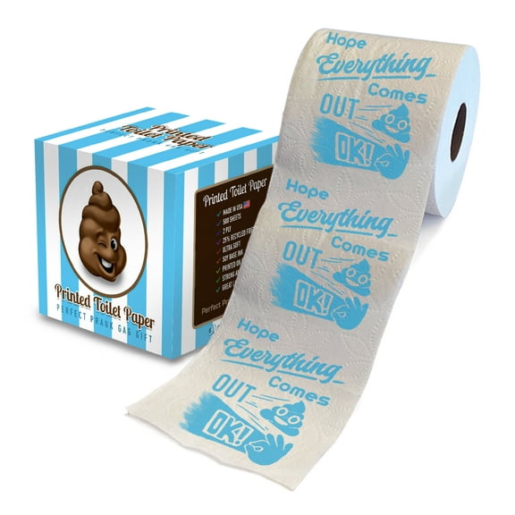 Printed TP Hope Everything Comes Out OK Printed Toilet Paper Gag Gift – Funny Toilet Paper Roll For Prank, Surprise, Bathroom Decor, Novelty Gift For Men, Women, Friends, Birthday Party - 500 Sheets