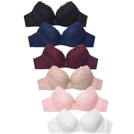 

6 Packs of Sofra Ladies Demi Cup Solid Lace Push Up Bras
