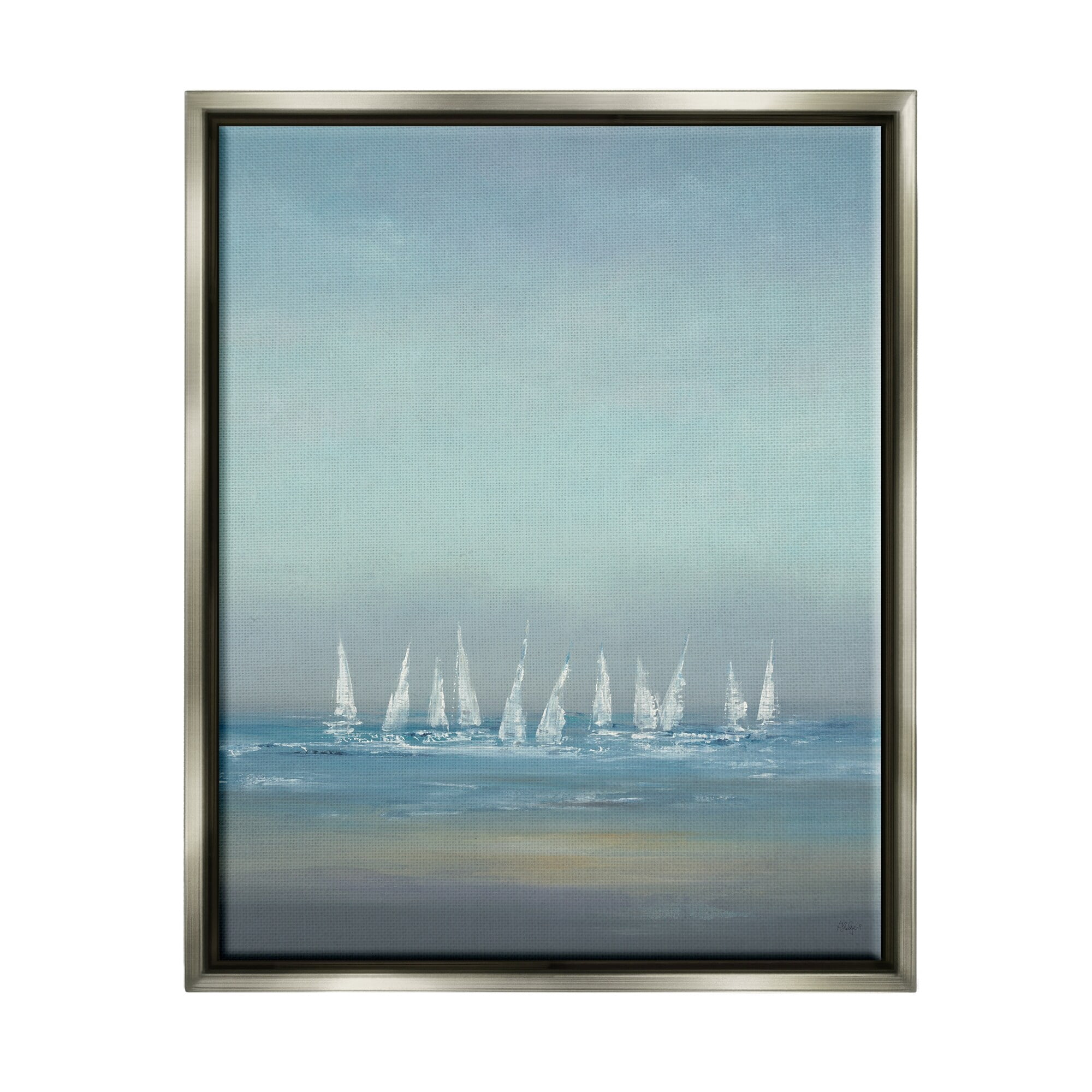 Stupell Industries The Regatta Abstract Seascape Luster Gray Framed Floating Canvas Wall Art, 24x30, by Lisa Ridgers