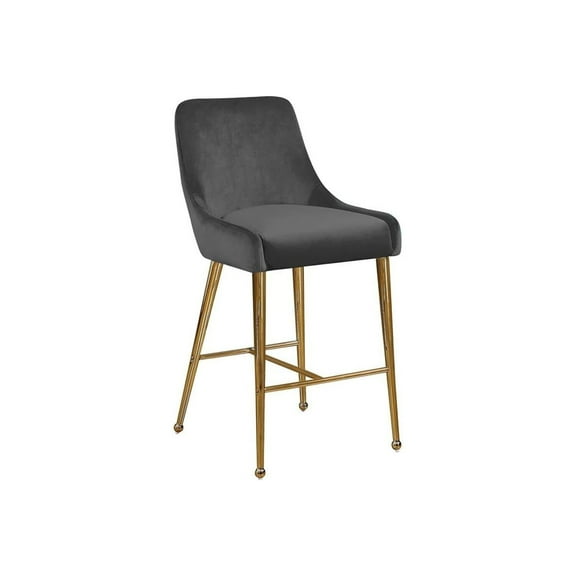 Homestock African Artifacts Modern, Contemporary Velvet Upholstered Counter Stool with Polished Gold Metal Legs, Set of 2, 23" W x 21" D x 40" H, Ideal for Bar and Pub Height Tables-Color:Grey