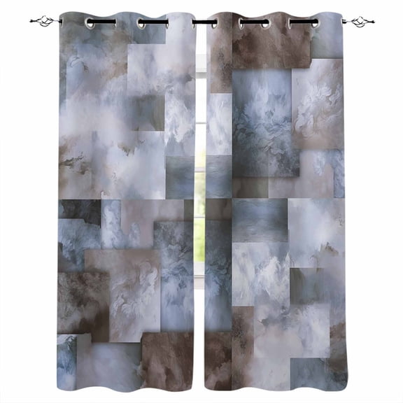 Grey Blue Brown Blackout Curtains 54 Inches Long for Bedroom, Abstract Gradient Color Blocks Geometric Thermal Insulated Room Darkening Black Out Window Curtain Panels Grommet Drapes for Living Room