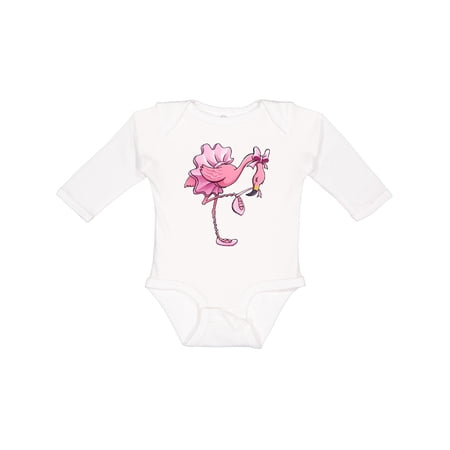 Inktastic Flamingo Ballerina in tutu and ballet toe shoes Boys or Girls Long Sleeve Baby Bodysuit
