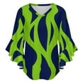 thumbnail image 5 of Abstract Green Navy Leaf Pattern Women's V-Neck Blouse With 3/4 Ruffled Bell Sleeves Casual Top Ladies Blouses, 5 of 7