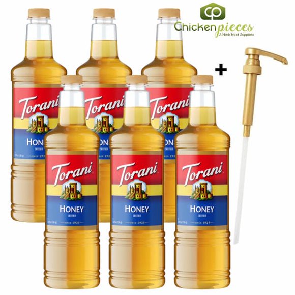 Torani Sirop Édulcorant au Miel, Base Professionnelle de Boisson au Miel de Trèfle Naturel avec Pompe Doseuse Bonus, 1 Litre (33,8 oz Liq.)